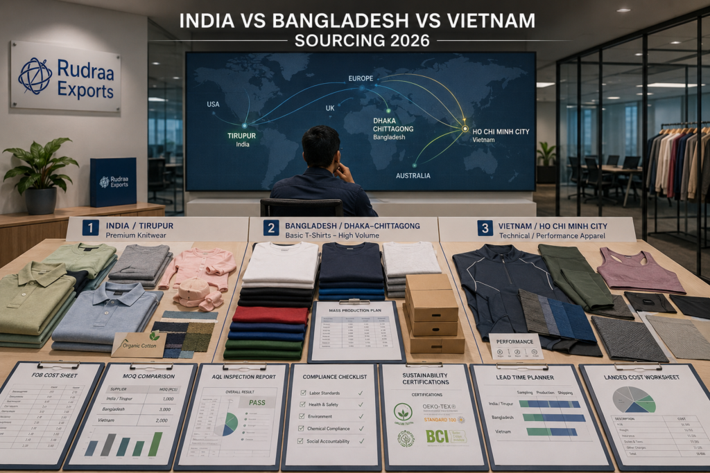 India vs Bangladesh vs Vietnam Garment Sourcing 2026: Which Country Should Apparel Brands Choose?
