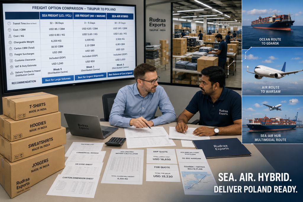 Shipping Finished Garments from Tirupur to Poland: Sea, Air and Hybrid Freight Compared