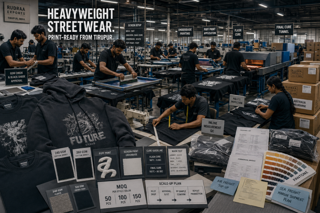 Sourcing Heavyweight 220–260 GSM Tees and Print-Heavy Hoodies from Tirupur: An Australian Founder’s Guide